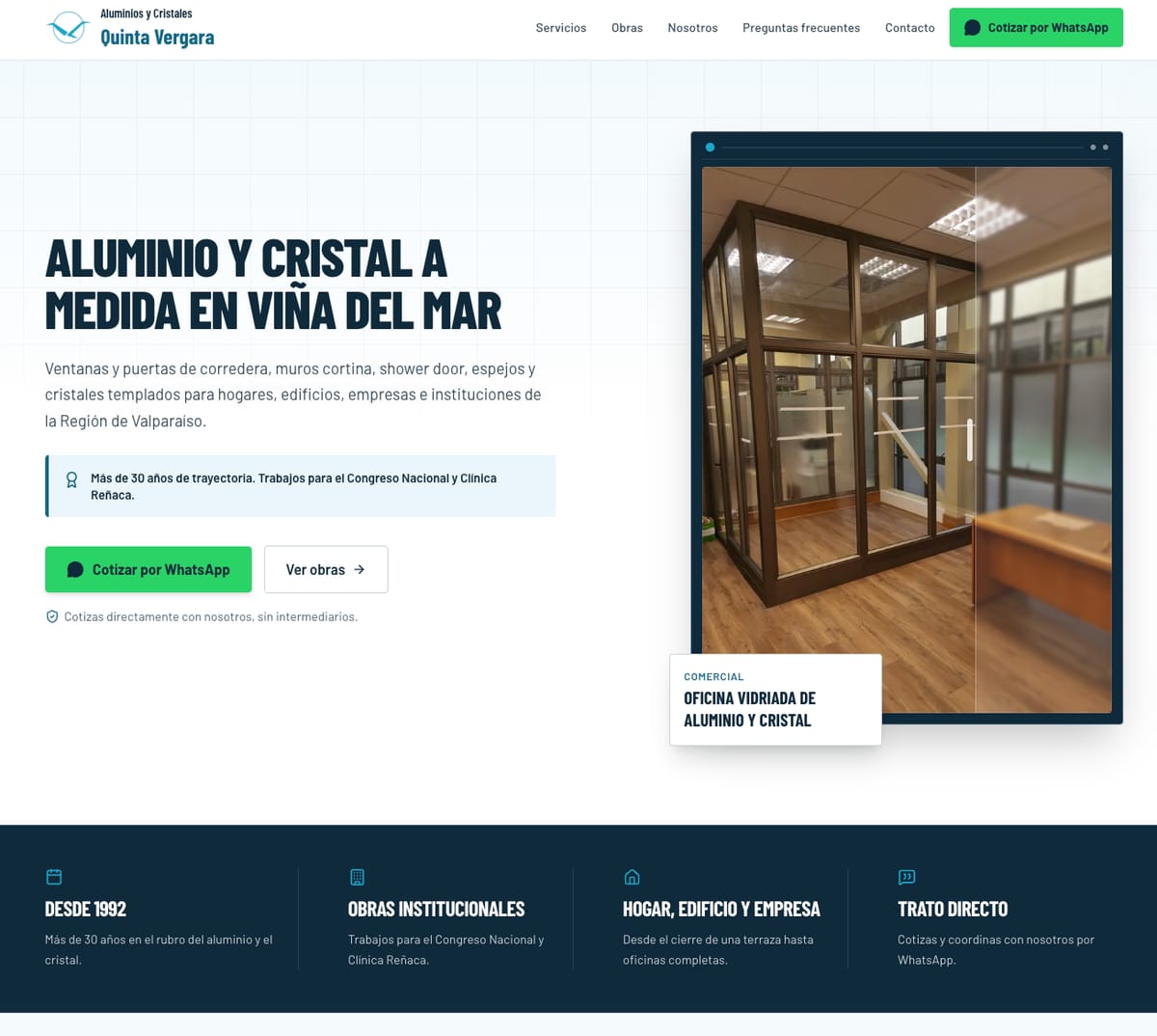Sitio web de Aluminios y Cristales Quinta Vergara, Aluminios, Cristales & Obras Civiles
